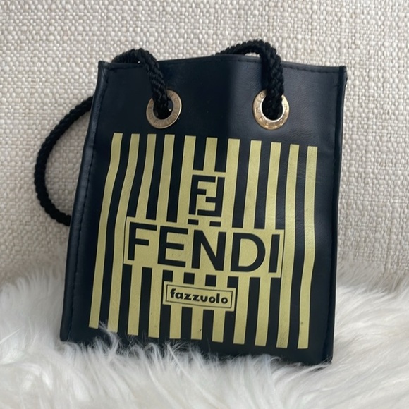 Fendi Vintage Fazzuola Black and Gold Striped Mini Tote/Pouch. EUC. VERY RARE - Picture 6 of 10